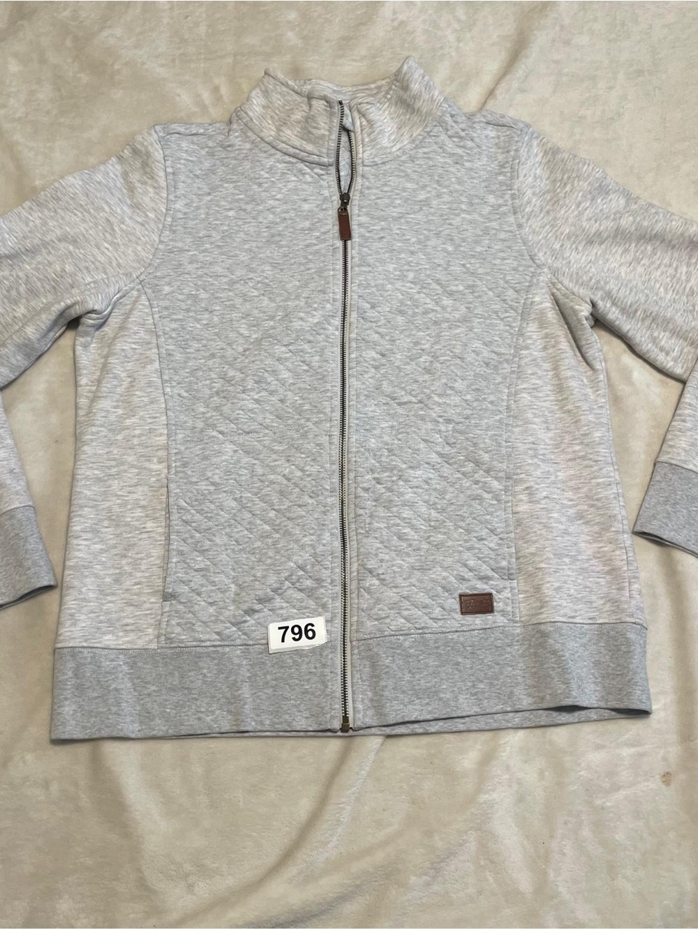 L.L. Bean Light Gray Quilted-Front Zip Hoodie